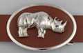 belt buckle, chrome rhino on brown