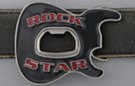 black and red Rock Star guitar-shaped bottle opener belt buckle