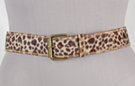 Leopard print fashion belt; antique gold roller buckle