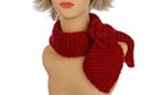 small red knit scarf with rosette