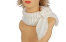 small white knit scarf with rosette