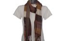 brown and taupe striped scarf/shawl with fringe