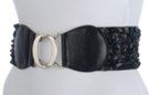rouched black leather high waist stretch belt