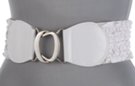 rouched white leather high waist stretch belt