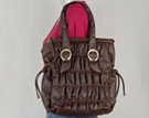rouched north-south tote, brushed-gold buckles attach double drop shoulder shoulder straps