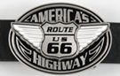 Route 66, America's Highway oval belt buckle with historical inscription