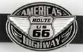 Route 66, America's Highway oval belt buckle with historical inscription