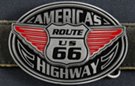 red and black enameled Route 66 bikers belt buckle