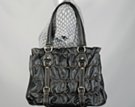 ruched soft leatherette tote with vertical trunk strap accent