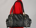 ruffled leatherette duffle handbag with double-double shoulder cords
