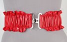 ruffled and crinkled red synthetic leather stretch belt