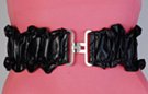 ruffled and crinkled black synthetic leather stretch belt