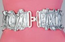 ruffled and crinkled silver synthetic leather stretch belt