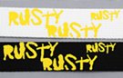 acrylic military web belt, with yellow "Rusty" print