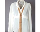 sandalwood beads sewn into long skinny light brown crochet summer scarf