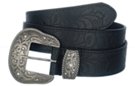 black leather western belt with rhinestone buckle