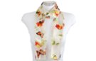 butterfly print white satin and sheer belt scarf