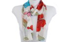 floral print white satin and sheer belt scarf