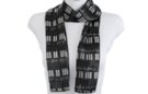 piano keys print black satin and sheer belt scarf