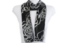 rose floral print black satin and sheer belt scarf
