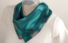 satin and sheer blue-green banded square scarf