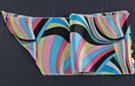 satin belt scarf, multi-colored streamers in black, blues, pinks and green