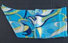 satin belt scarf, bubbles, waves and spirals in blues, pale yellow, spring green, and white