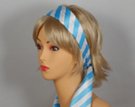 sky blue and white headscarf attached to plastic headband