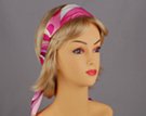 pink, maroon, yellow and white headscarf attached to plastic headband