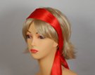 solid red satin headscarf attached to plastic headband