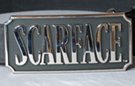 Scarface belt buckle, nickel polish on black