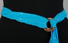 ring belt, turquoise chiffon pleated and beaded with silvered sequins