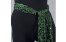 hunter green crocheted sequined net sash belt, 64" long plus 6" fringe at ends