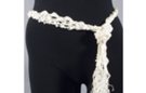 white crocheted sequined net sash belt, 64" long plus 6" fringe at ends