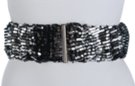 high waist stretch belt with black and silver sequin net