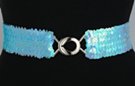 iridescent baby blue sequin stretch belt with silvertone maxi interlocking buckle