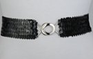 black sequin stretch belt with silvertone maxi interlocking buckle