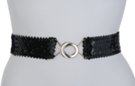black sequin stretch belt with maxi buckle