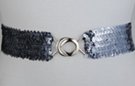 grey sequin stretch belt with silvertone maxi interlocking buckle
