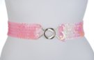 pink sequin stretch belt with silvertone maxi buckle