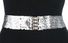 silver sequin stretch belt with multi interlocking buckle