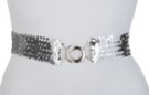 silver sequin stretch belt with silvertone maxi interlocking buckle