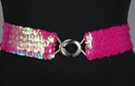 fuchsia sequin stretch belt with silvertone maxi interlocking buckle