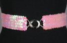 iridescent pink sequin stretch belt with silvertone maxi interlocking buckle