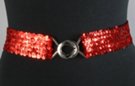 red sequin stretch belt with silvertone maxi interlocking buckle