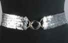 silver sequin stretch belt with silvertone maxi interlocking buckle