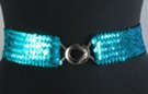 turquoise sequin stretch belt with silvertone maxi interlocking buckle