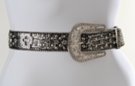 silvery black silhouette cross concho rhinestone studded leather belt