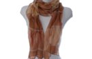 brown and pink silk and poly pleated tulle scarf