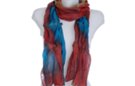 red and blue silk and poly pleated tulle scarf